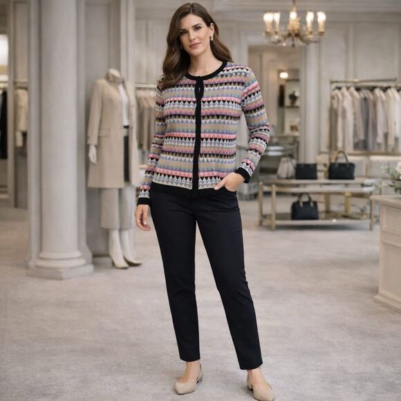 ALDOMARTINS Sweater 6 Cardigan WOOL Blend Multi Aztec Geometric Triangle SPAIN